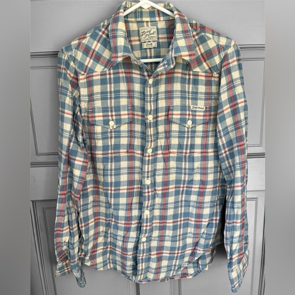 Lucky Brand Men's Blue White Western Sportswear Flannel Shirt 100% Cotton Size S - Picture 4 of 13